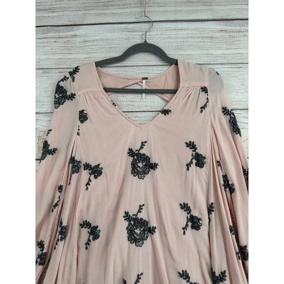 Free People Floral Embroidered Open Back Mini Dress Womens Medium Pink Gray - Picture 3 of 12